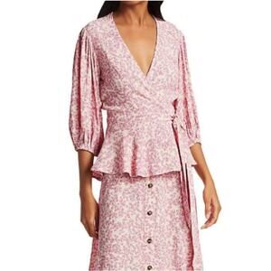 GANNI pink floral wrap blouse